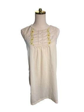 Vintage Cotton Sleeveless Cream Subflower Embroidered Yoke Top Size S